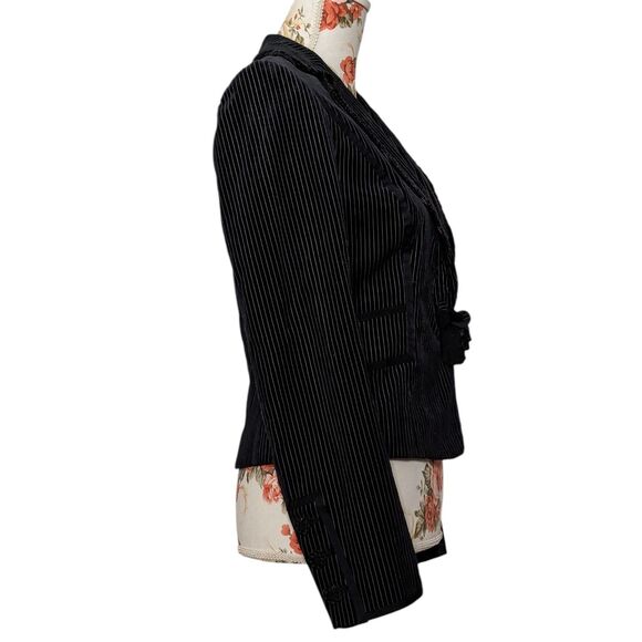 Cynthia Steffe Sz Small Black Jacket Velvet Trim Fitted Gray Pinstripe Career - Picture 4 of 11